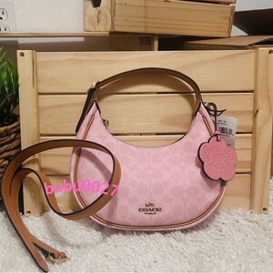 NWT🌸Coach Emily Shoulder Bag Signature Canvas With Charms Powder Pink Crossbody